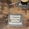 A Complete Set of our Coffee Slate Coasters with free holder