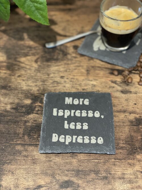 A Complete Set of our Coffee Slate Coasters with free holder