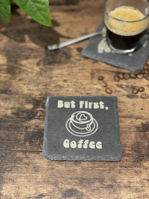 A Complete Set of our Coffee Slate Coasters with free holder