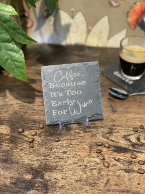 A Complete Set of our Coffee Slate Coasters with free holder