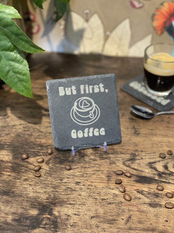 Slate Coaster with Coffee Engravings