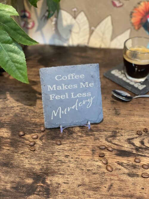 A Complete Set of our Coffee Slate Coasters with free holder