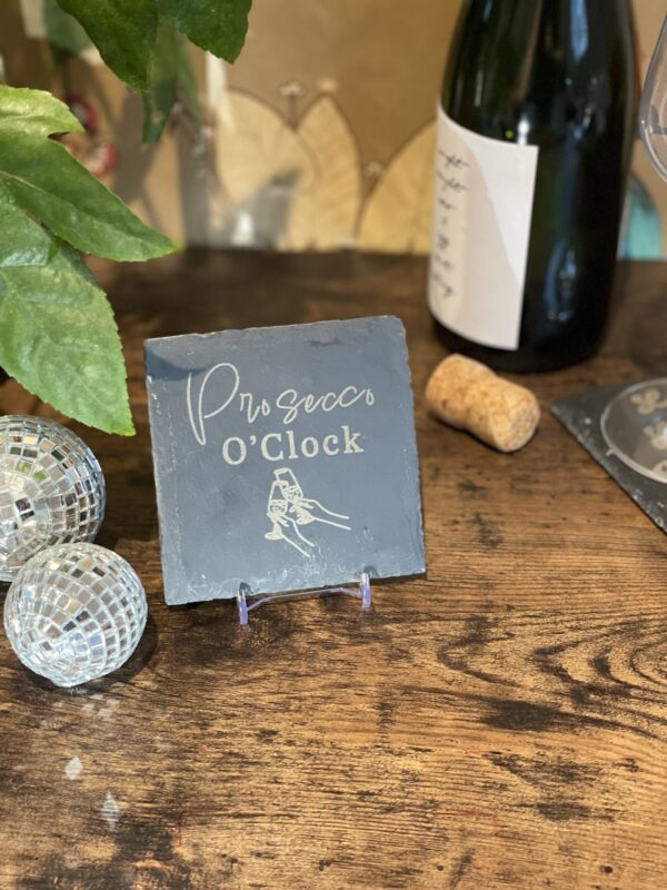 Slate Coaster with Prosecco Engravings (10cm Square)