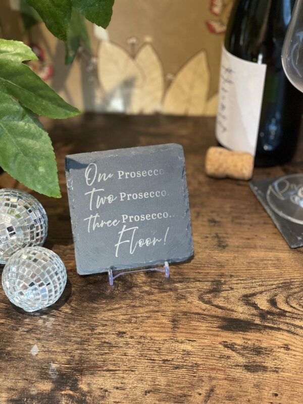 Slate Coaster with Prosecco Engravings (10cm Square) - Image 5