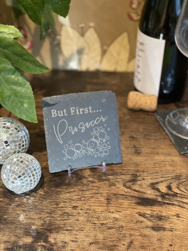 Slate Coaster with Prosecco Engravings (10cm Square) - Image 4