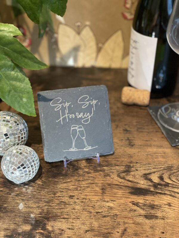Slate Coaster with Prosecco Engravings (10cm Square) - Image 3