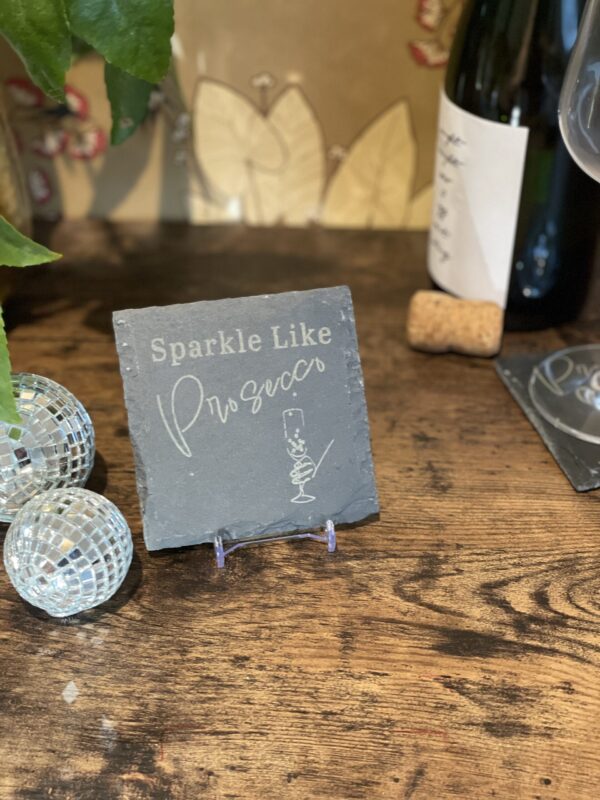 Slate Coaster with Prosecco Engravings (10cm Square) - Image 2