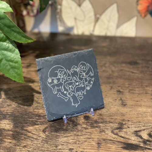 Dogs In Heart Slate Coaster