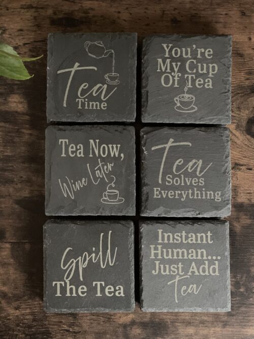 Slate Coaster Tea Lover Image of the full range of tea slate coasters