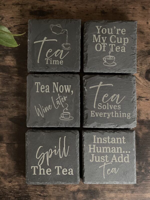 Image of the full range of tea slate coasters