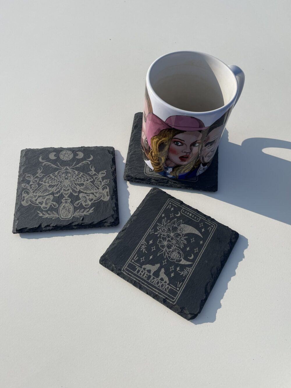 personalised engraved slate coaster with tarot style images