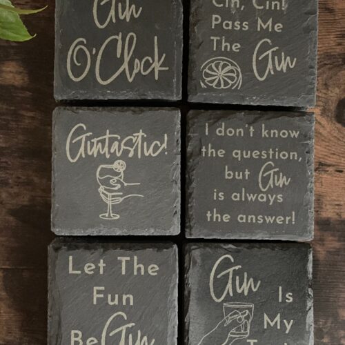 Complete Set Of 6 Gin Coasters with Holder with free holder