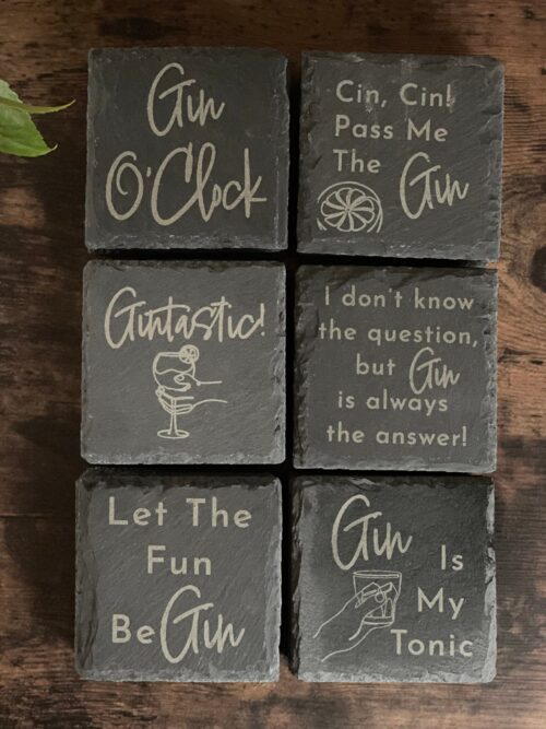 Complete Set Of 6 Wine themed Coasters with free holder
