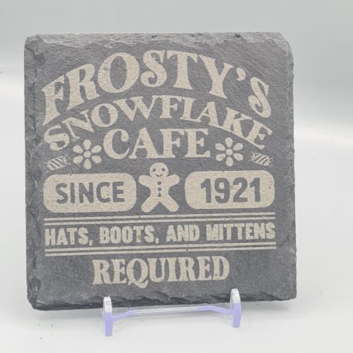 Frosty’s Snowflake Café Slate Coaster – Rustic Christmas Slate Gift