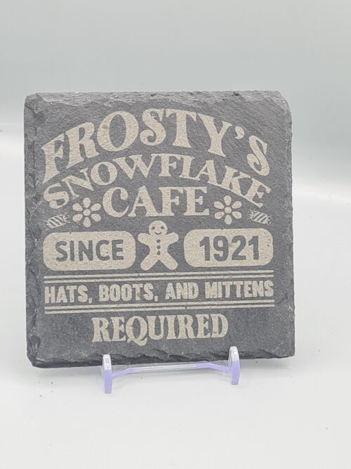 Frostys Snowflake Cafe Frosty’s Snowflake Café Slate Coaster – Rustic Christmas Slate Gift