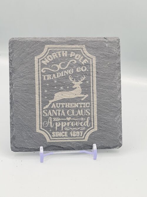 North Pole Trading Co Christmas Slate Coaster Gift Set with Holder – 6 Rustic Festive Coasters