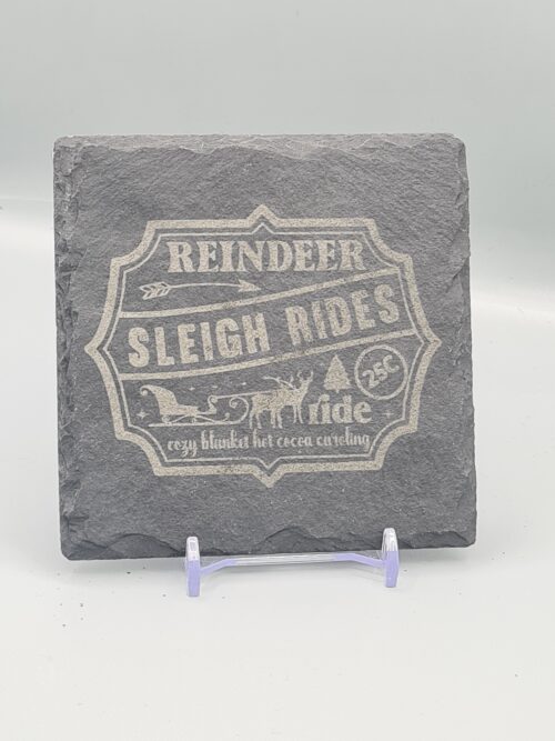 Reindeer Sleigh Rides Reindeer Sleigh Rides Slate Coaster – Rustic Christmas Slate Gift