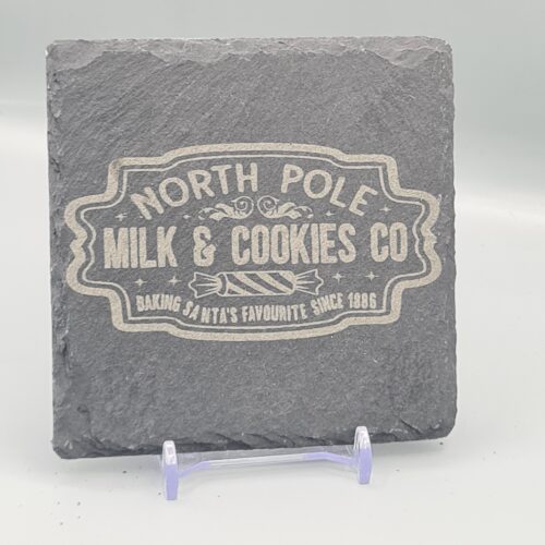 North Pole Milk & Cookies Co Slate Coaster – Rustic Christmas Slate Gift