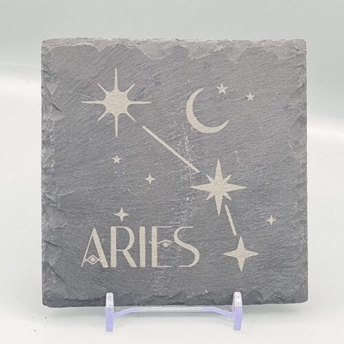 Aries_Slate_Coaster Aries Slate Coaster – Zodiac Star Sign Engraved Natural Slate Gift