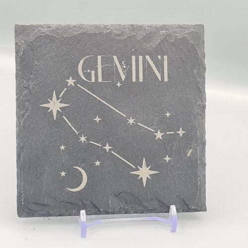 Gemini_slate_coaster Gemini Slate Coaster – Zodiac Star Sign Engraved Natural Slate Gift