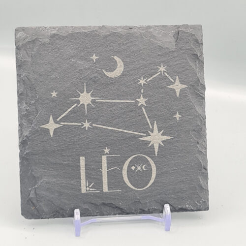 Leo_slate_coaster Leo Slate Coaster – Zodiac Star Sign Engraved Natural Slate Gift