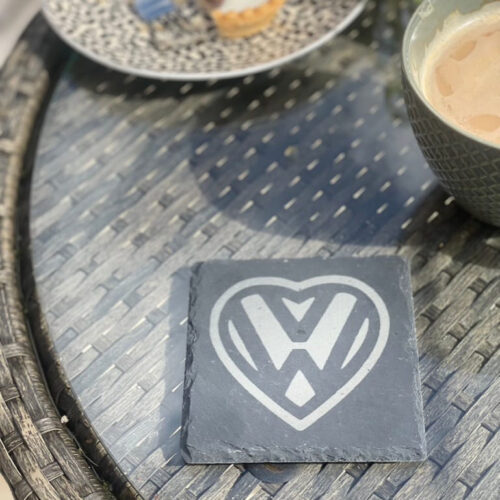 VW Heart Slate Coaster – Engraved Natural Slate Volkswagen Gift