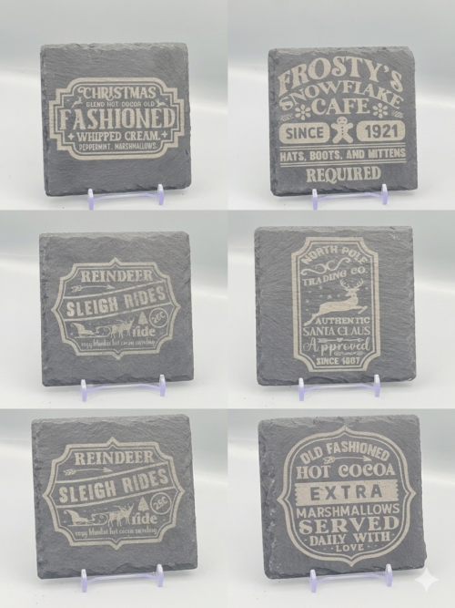 set of 6 xmas coasters Christmas Slate Coaster Gift Set with Holder – 6 Rustic Festive Coasters